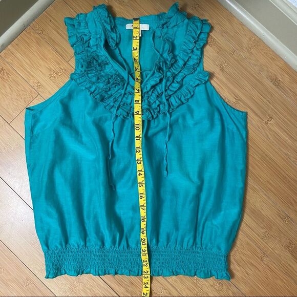 Sheer Teal/Turquoise Ruffle V-Neck - Picture 7 of 8